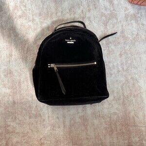 Kate Spade New York Mini Backpack Purse Black Gold Logo Front Zip Pocket